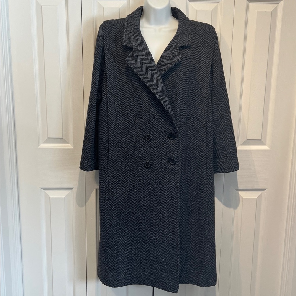 Sears Vintage Black/Blue Double Breasted Wool Blend Lined‎ Coat Size 12